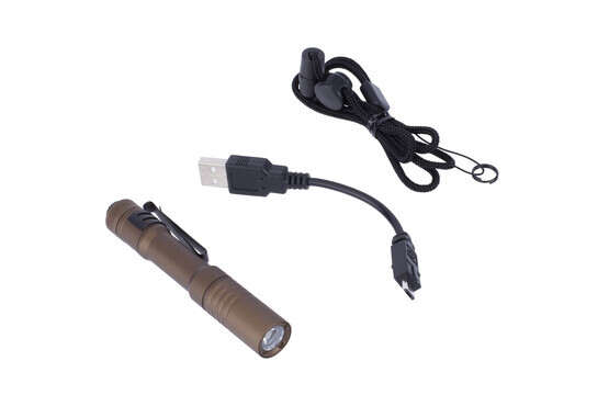 Streamlight MicroStream USB rechargeable flashlight includes clip, USB cable, and lanyard